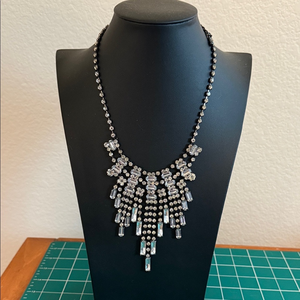 Epic Black Silvertone Rhinestone Statement Round … - image 2